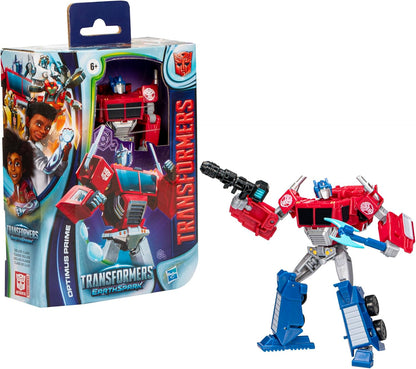 Transformers Toys EarthSpark Deluxe Class Optimus Prime, figura de ação convertível de 12,5 cm, brinquedo de carro robô colecionável para meninos e meninas a partir dos 6 anos