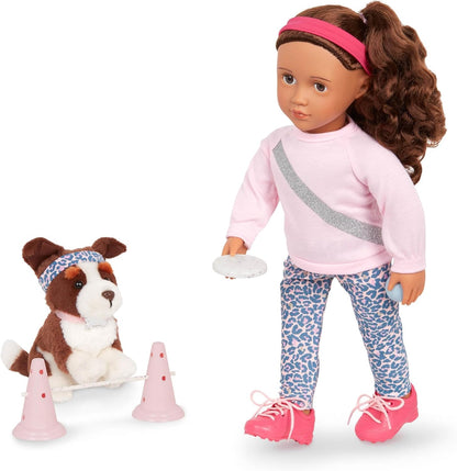 Conjunto de treino de agilidade para bonecas Our Generation 45 cm com animais de estimação Natalia e Nillie – Acessórios de brincadeira de 46 cm para bonecas e cães – Brinquedo de faz de conta educativo para crianças a partir de 3 anos