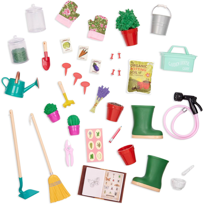 A nossa Geração Sala para Crescer Estufa – Conjunto de brinquedos temáticos de jardim para bonecas de 45 cm – Enorme conjunto de casa de brinquedo de jardim com 43 peças
