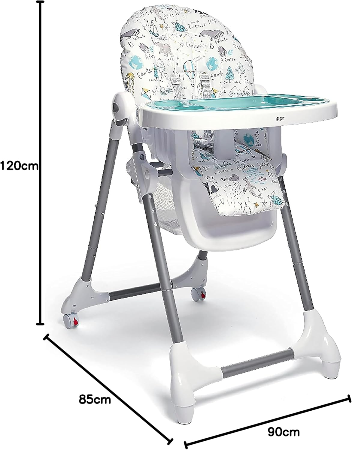 Cadeira de refeição ajustável Mamas & Papas Snax, reclinável, dobrável com tabuleiro amovível, Happy Planet