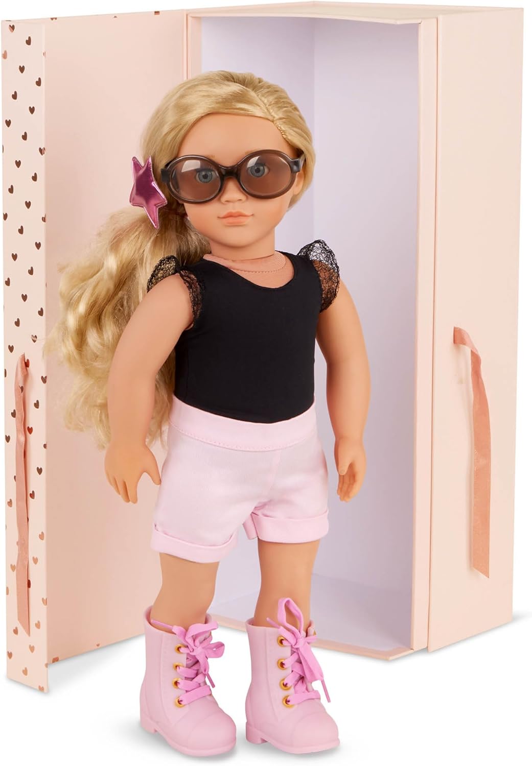 A Nossa Geração – Boneca Starry Fashion Starter de 45 cm – Stella – Cabelo loiro e olhos azuis – 3 roupas e acessórios de estilo em caixa de oferta – Brincadeira de faz de conta para maiores de 3 anos