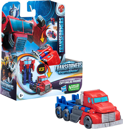 Transformers Toys EarthSpark 1-Step Flip Changer Optimus Prime Figura de acção de 10 cm, brinquedos robóticos para maiores de 6 anos