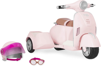 OG OG Ride Along Scooter Generation – Scooter de brinquedo com carrinho lateral removível para bonecas de 45 cm – Inclui capacete para o piloto