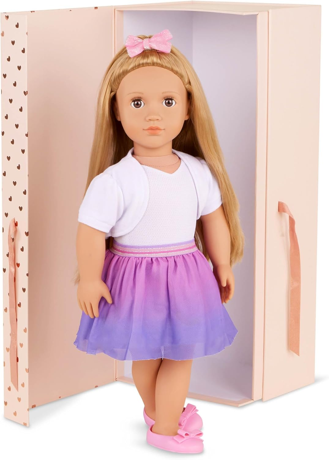 Our Generation - 46 cm - Boneca de moda com tema de laço - Thea - Cabelo loiro e olhos castanhos - 3 roupas e acessórios de estilo em caixa de oferta - Brincadeira de faz de conta - Brinquedos para crianças de 3 anos