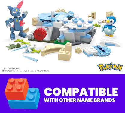 MEGA Pokémon Action Figure Building Toys, Piplup e Sneasel's Snow Day com 171 peças e movimento, 2 personagens articulados, para crianças, HKT20