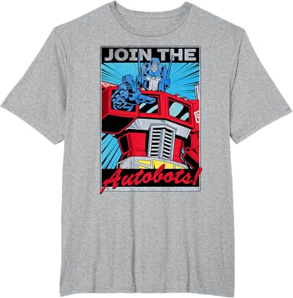 T-shirt com poster retro do Transformers Optimus Prime juntando-se aos Autobots