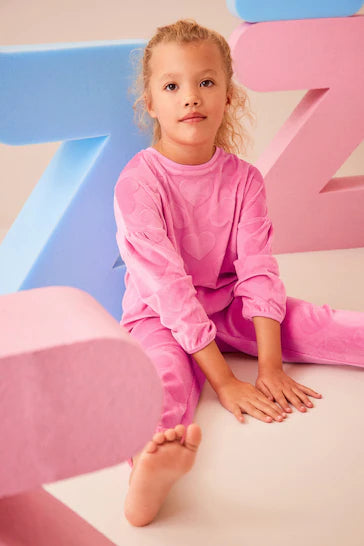 |Girl| Pijama De Lã Aconchegante - Pink Heart (9 meses a 16 anos)