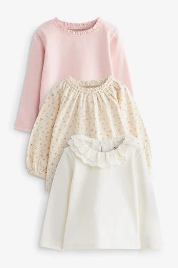 |Girl| Pacote De 3 tTps de Manga Comprida Creme (3 meses a 7 anos)