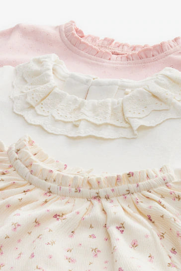 |Girl| Pacote De 3 tTps de Manga Comprida Creme (3 meses a 7 anos)