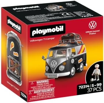 PLAYMOBIL | Volkswagen | Volkswagen T1 Camper Edição ESP | Icônica van retrô com equipamentos esportivos, bagageiro de teto e cartela de adesivos | Para crianças a partir de 4 anos | 72314