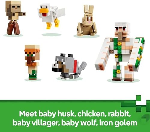 LEGO Minecraft Ataque no Deserto do Cavaleiro Galinha - Brinquedo com 6 figuras, incluindo Golem de Ferro e Lobo Bebê - Decoração para Quarto Infantil - Presente Gamer para Meninos, Meninas e Fãs a partir de 9 Anos - 21592