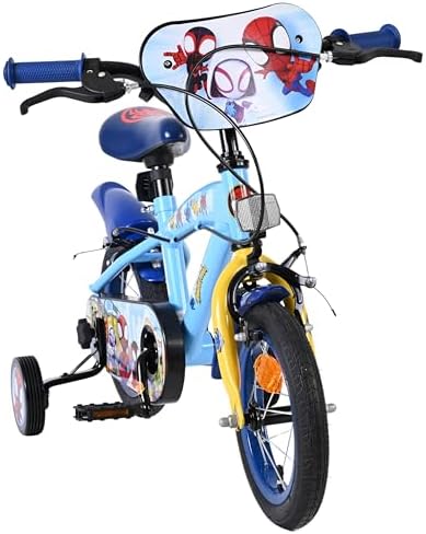 Bicicleta infantil Volare Marvel Homem-Aranha e Amigos Incríveis | Idade 3-5 anos | Roda de 12 polegadas | 2 freios de mão (dianteiro e traseiro), rodinhas de apoio removíveis e refletores nos pedais | Selim ajustável | Presente para meninos e meninas