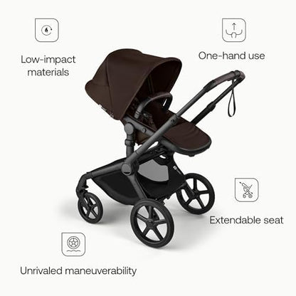 Bugaboo Carrinho de Bebê Fox 5 Renew All-Terrain, 2 em 1, com Suspensão Total, Fácil de Dobrar, Assento Extensível para Crianças, Manobrabilidade com Uma Só Mão, Chassi Preto e Capota Marrom Cacau