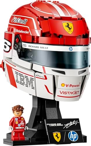LEGO Capacete Editions Scuderia Ferrari HP Charles Leclerc - Produto Oficial de F1 - Kit de Modelo para Exibição com Minifigura Colecionável - Presente para Meninos a partir de 14 Anos e Fãs Adultos de Automobilismo - 43014