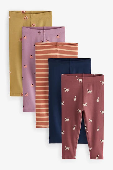 |Girl| Pacote De 5 Leggings Com Nervuras - Laranja Escuro (3 meses a 7 anos)