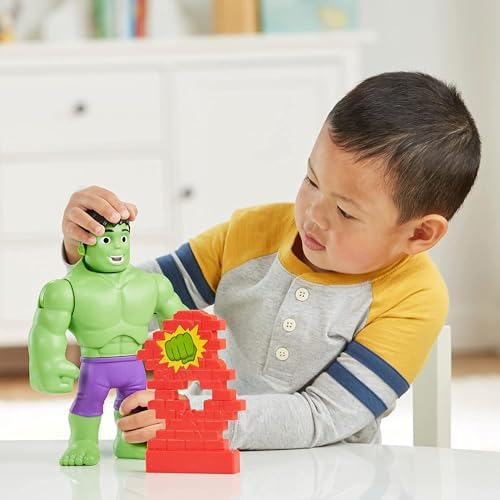 Homem-Aranha e seus amigos incríveis Hasbro Marvel Power Smash Hulk Brinquedo pré-escolar, Figura de ação do Hulk de 25 cm com mudança de rosto, para crianças a partir de 3 anos, Multicolorido (F5067)
