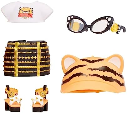 NA NA NA Fuzzy Surprise Série 1 - Linda Tigresa - Boneca Fashion Articulada de 18 cm - Inspirada em Tigre com Corpo Aveludado, Chapéu, Óculos, Roupa e Sapatos - Brinquedo para Crianças a partir de 4 Anos