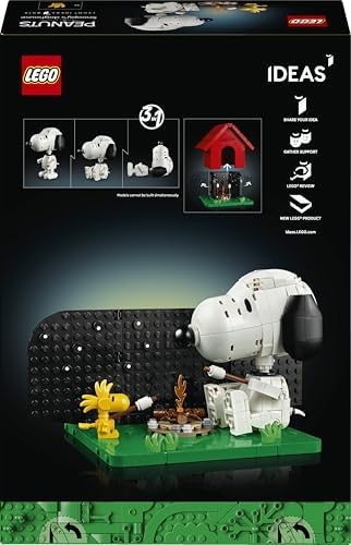 LEGO Ideas Peanuts: Casinha do Snoopy - Kit de Modelo para Exibição para Adultos com Figuras do Snoopy e do Woodstock - Decoração DIY para Prateleira ou Mesa - Presente Nostálgico para Fãs de Quadrinhos - 21368