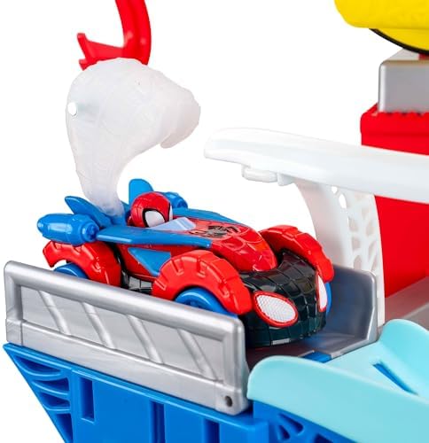 Conjunto de Pista de Construção Caótica do Homem-Aranha e Seus Incríveis Amigos da MARVEL - Pista de corrida dupla de 60 cm de altura com tirolesa, áreas de recreação e veículos exclusivos.