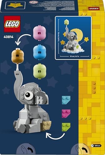 LEGO Elefante Bebê no Céu - Conjunto de Construção para Adultos - Kit de Modelo com Figura de Animal e Acessórios para Decoração de Quarto - Ideia de Presente para Recém-Nascido - 40814