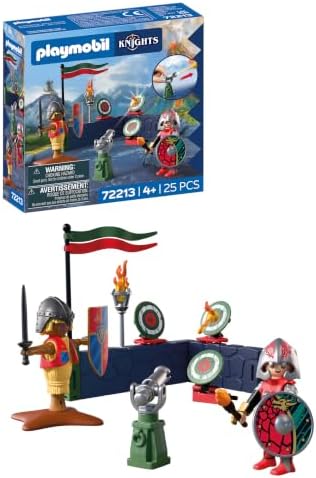 Playmobil | Cavaleiros | Treinamento de Cavaleiro do Dragão | Campo de treinamento com canhão, alvos, boneco de palha e armas | Para crianças a partir de 4 anos | 72213