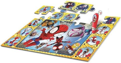 Quebra-cabeça interativo de chão Clementoni - Homem-Aranha e seus amigos incríveis, brinquedo educativo de 24 peças com caneta eletrônica para crianças a partir de 3 anos.