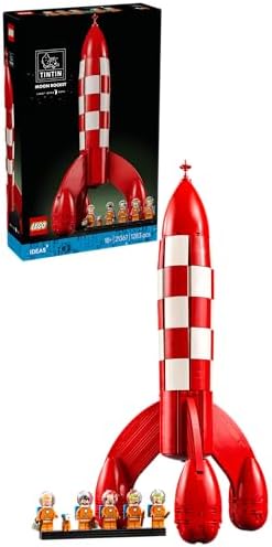 LEGO Ideas Foguete Lunar do Tintim - Kit de Modelo de Nave Espacial para Adultos - Conjunto de Exibição com 5 Minifiguras e Figura do Cão Milu para Decoração de Mesa DIY - Ideia de Presente Nostálgica para Fãs de Quadrinhos - 21367