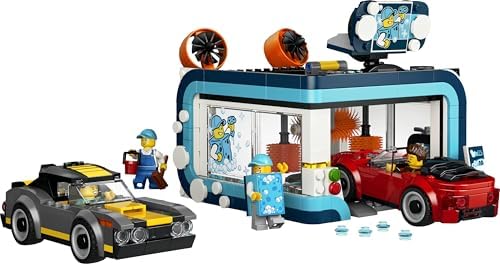 LEGO City Lava-Jato - Inclui 2 Carrinhos, Função de Lavagem e 4 Minifiguras com Acessórios - Ideia de Presente de Aniversário para Meninos a partir de 6 Anos - 60497