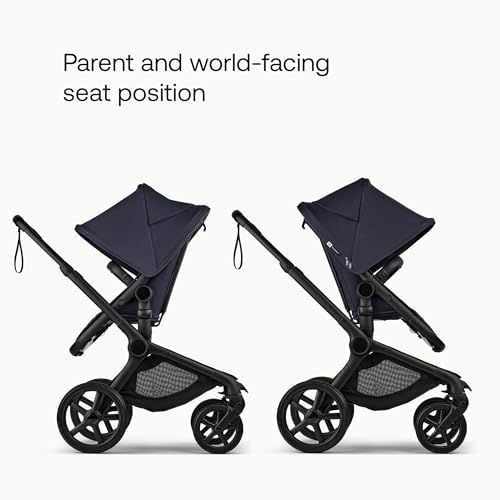 Bugaboo Carrinho de Bebê Fox 5 Renew All-Terrain, 2 em 1, com Suspensão Total, Fácil de Dobrar, Assento Extensível para Crianças, Manobrabilidade com Uma Só Mão, Chassi Preto e Capota Azul Índigo.