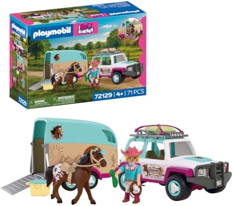 Playmobil | I Love Horses | Veículo Off-Road com Reboque para Cavalos | Conjunto de transporte com amazona, cavalo, acessórios e rampa móvel | Para crianças a partir de 4 anos | 72129