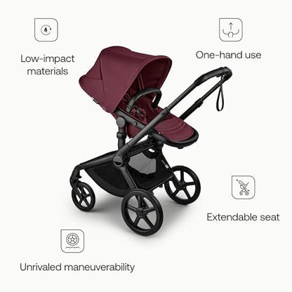 Bugaboo Carrinho de Bebê Fox 5 Renew All-Terrain, 2 em 1, com Suspensão Total, Fácil de Dobrar, Assento Extensível para Crianças, Manobrabilidade com Uma Só Mão, Chassi Preto e Capota Cereja Escura