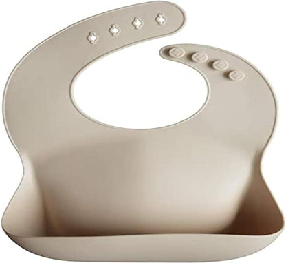 Mushie Babador de Silicone Baby | Babadores Impermeáveis com Ajuste Perfeito | Babadores Fáceis de Limpar para Alimentação do Bebê | 4 Tamanhos Ajustáveis com Bolsos Frontais Fundos | 100% Livre de BPA e Ftalatos