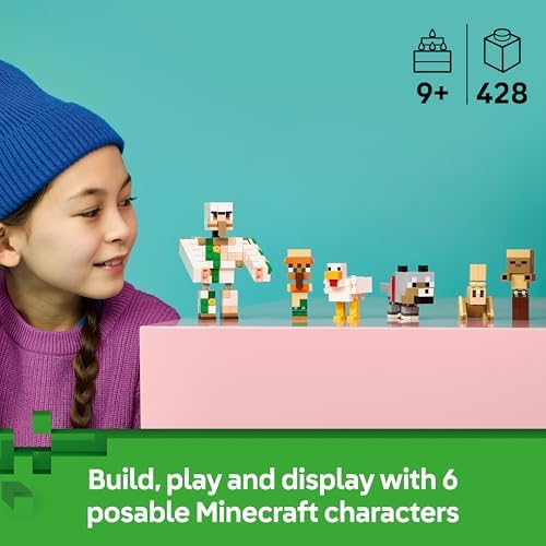 LEGO Minecraft Ataque no Deserto do Cavaleiro Galinha - Brinquedo com 6 figuras, incluindo Golem de Ferro e Lobo Bebê - Decoração para Quarto Infantil - Presente Gamer para Meninos, Meninas e Fãs a partir de 9 Anos - 21592