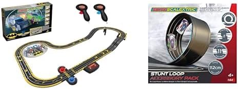 Scalextric Micro Scalextric - Batman vs The Riddler - Conjuntos de corrida movidos a bateria, pistas de corrida de Slot Car para crianças de 4 anos ou mais, inclui 2 carros, 1 conjunto de pistas, 1 base de bateria, 2 controladores e gráfico de pista