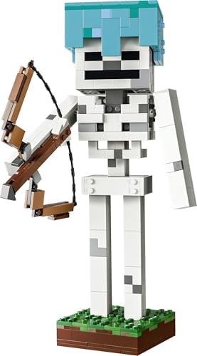 LEGO Minecraft Esqueleto - Figura com Capacete de Diamante, Arco e Flecha e Base de Grama para Decoração de Quarto Infantil - Presente Gamer para Meninos, Meninas e Fãs a partir de 10 Anos - 21594