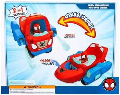 Homem-Aranha e Seus Incríveis Amigos - Veículo Transformável Onda de Teia do Homem-Aranha - Veículo 2 em 1 de 23 cm com Rodas Livres e Lançadores de Dardos de Teia