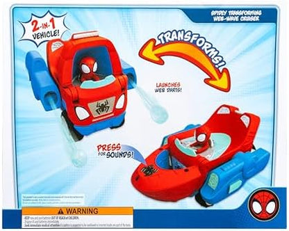 Homem-Aranha e Seus Incríveis Amigos - Veículo Transformável Onda de Teia do Homem-Aranha - Veículo 2 em 1 de 23 cm com Rodas Livres e Lançadores de Dardos de Teia