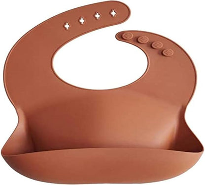 Mushie Babador de Silicone Baby | Babadores Impermeáveis com Ajuste Perfeito | Babadores Fáceis de Limpar para Alimentação do Bebê | 4 Tamanhos Ajustáveis com Bolsos Frontais Fundos | 100% Livre de BPA e Ftalatos