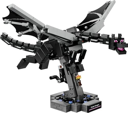 LEGO Minecraft Ender Dragon - Figura Interativa com Asas Metalizadas que Batem e Suporte para Portal de Saída, Ideal para Decoração de Quarto Infantil - Presente Perfeito para Meninos, Meninas e Fãs a partir de 10 Anos - 21595