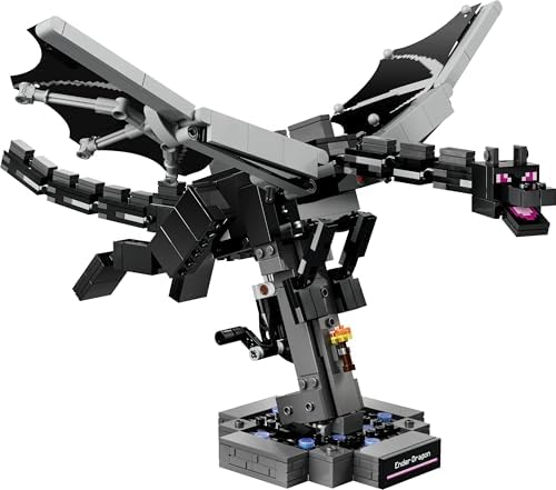 LEGO Minecraft Ender Dragon - Figura Interativa com Asas Metalizadas que Batem e Suporte para Portal de Saída, Ideal para Decoração de Quarto Infantil - Presente Perfeito para Meninos, Meninas e Fãs a partir de 10 Anos - 21595
