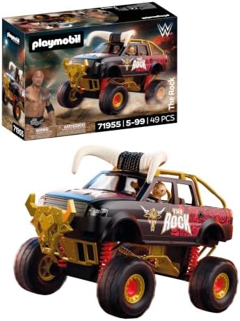 Playmobil | WWE® | Monster Truck WWE The Rock | Monster Truck com suspensão, chifres e figura do The Rock | Para fãs a partir de 5 anos | 71955