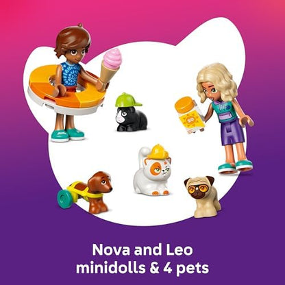 LEGO Friends Dia Divertido no Parque Aquático - Conjunto de Brinquedo em Miniatura com Tobogã, 2 Mini Bonecas, 4 Figuras de Animais e Acessórios para Bichinhos de Estimação - Ideia de Presente de Aniversário para Meninas a partir de 6 Anos - 42676
