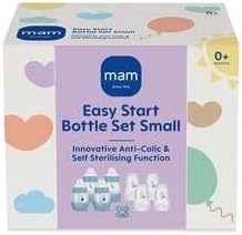 MAM Conjunto inicial de mamadeiras anticólicas Easy Start | Inclui mamadeiras e chupeta autoesterilizante MAM Original Start de 0 a 2 meses | Conjunto de presente para bebês