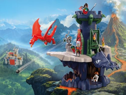 Playmobil | Cavaleiros | Torre dos Cavaleiros do Dragão | Torre com dragão, ponte levadiça e caverna com cabeça de dragão | Brinquedo de castelo de cavaleiros para crianças a partir de 4 anos | 72113