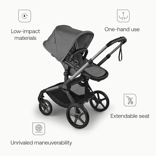 Bugaboo Carrinho de Bebê Fox 5 Renew All-Terrain, 2 em 1, com Suspensão Total, Fácil de Dobrar, Assento Extensível para Crianças, Manobrabilidade com Uma Só Mão, Chassi Grafite e Capota Cinza Lunar