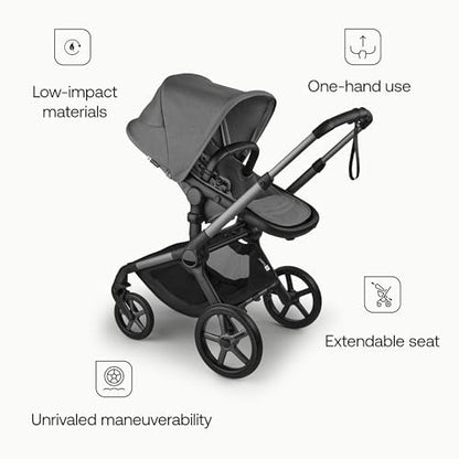 Bugaboo Carrinho de Bebê Fox 5 Renew All-Terrain, 2 em 1, com Suspensão Total, Fácil de Dobrar, Assento Extensível para Crianças, Manobrabilidade com Uma Só Mão, Chassi Grafite e Capota Cinza Lunar