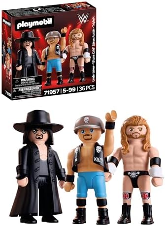Playmobil | WWE® | Multipack Attitude Era | Conjunto de figuras com Undertaker, “Stone Cold” Steve Austin e Triple H | Para fãs a partir de 5 anos | 71957