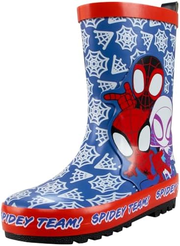 Botas de borracha Marvel para meninos | Botas de borracha do Homem-Aranha | Botas infantis do Homem-Aranha e seus amigos incríveis | Botas de borracha para crianças | Tamanhos 5 a 2