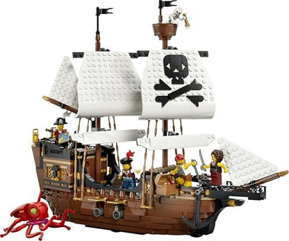 LEGO Creator 3 em 1 Navio Pirata Icônico - Kit de Modelo que se Transforma em um Castelo ou 2 Barcos Gêmeos - Ideia de Decoração para Quarto Infantil - Presente de Aniversário para Meninos e Meninas a partir de 9 Anos - 31387