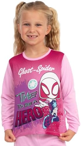 Pijama Marvel para Meninas, Pijama Infantil do Homem-Aranha e Seus Incríveis Amigos, Conjunto de Pijama Aranha Fantasma para Meninas, Ideal para o Inverno, Tamanhos de 18 Meses a 8 Anos